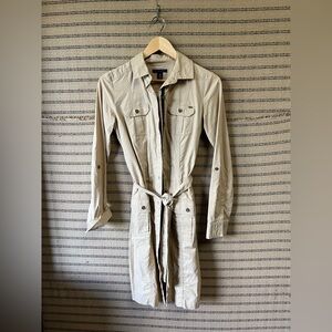 Tommy Hilfiger Tan Belted Collared Shirt Dress